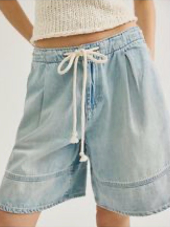 We The Free Pants - We The Free Light Blue Drawstring Denim Bermudas